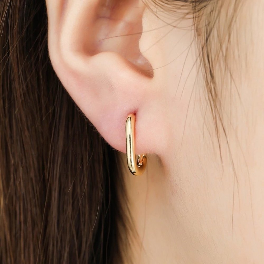 NEW Gold/Sterling Silver Oval Huggie Hoop Earrings - Picture 2 of 7